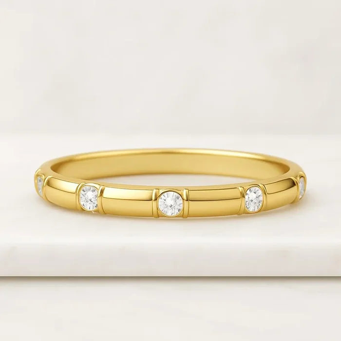 Round Moissanite Half Eternity Wedding Band Ring For Her