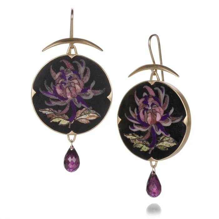 Round Purple Flower Mosaic Earrings