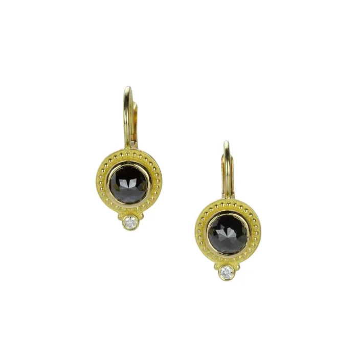 Round Rose Cut Black Diamond Earrings
