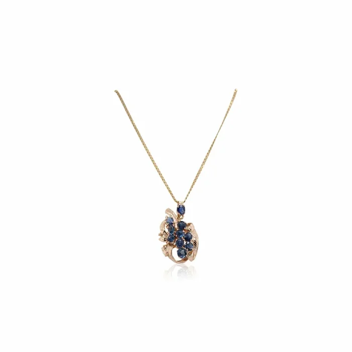 Round Sapphire Engraved Pendant