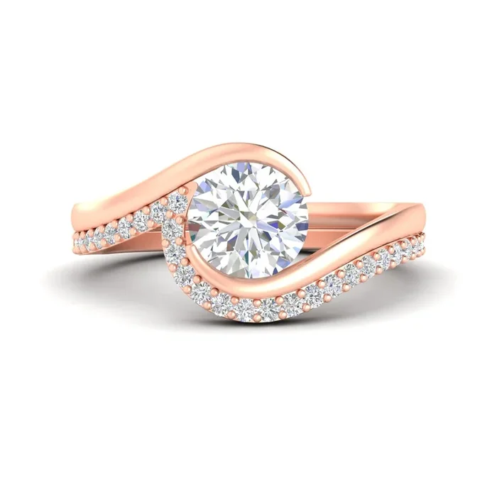 Round Swirl Diamond Wedding Band Set
