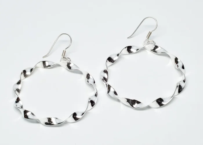Round Twisted Sterling Silver Dangle Earrings