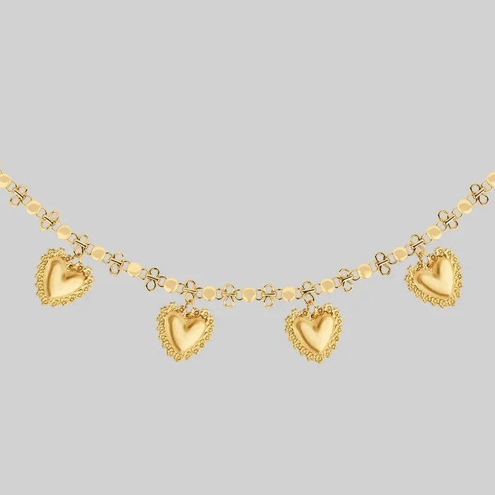 ROYAL FLUSH. Floral Heart Charm Collar – Gold