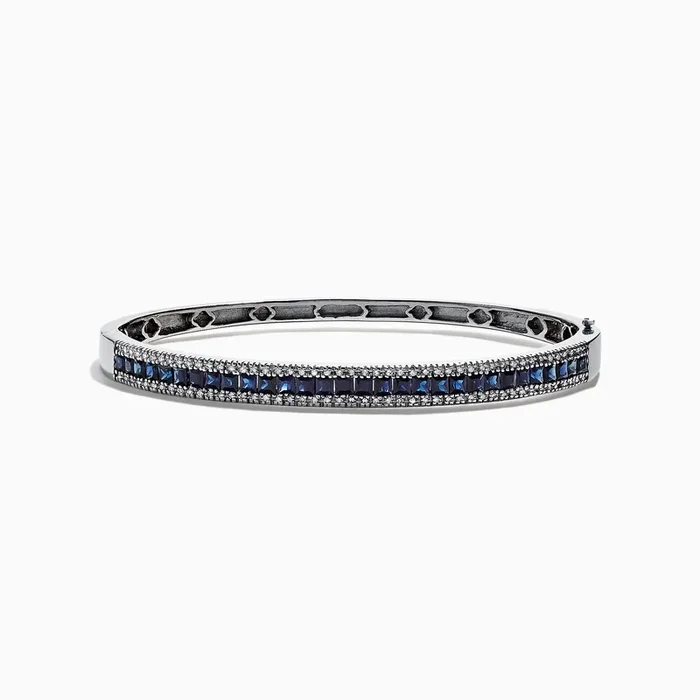 Royale Bleu 14K White Gold Natural Blue Sapphire & Diamond Bangle, 3.60 TCW