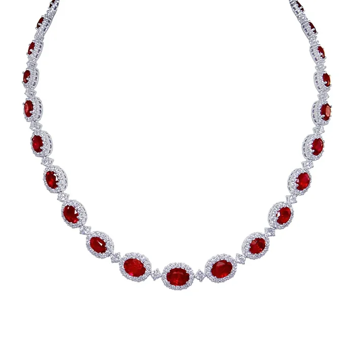 Ruby & Diamond Graduated Halo Necklace