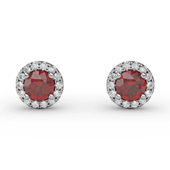 Ruby & Diamond Halo Stud Earrings
