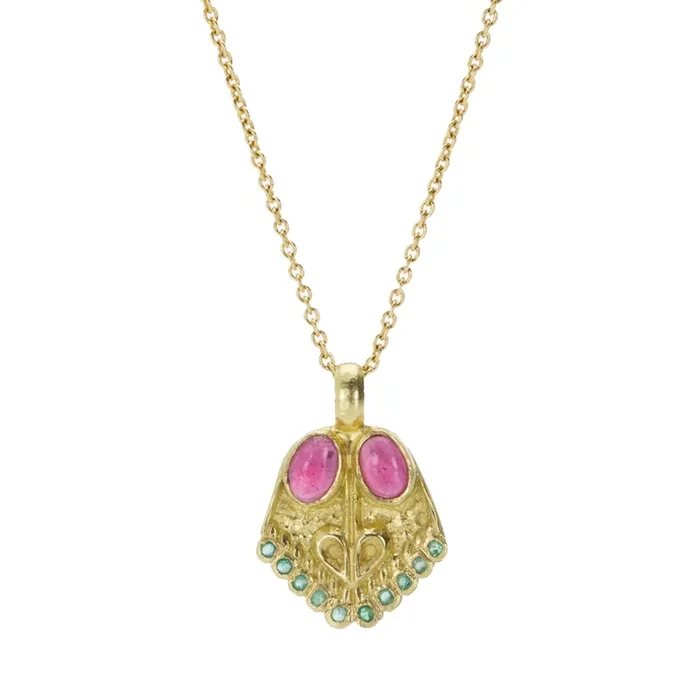 Ruby and Emerald Lotus Feet Necklace