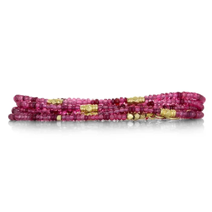 Ruby and Spinel Beaded Wrap Bracelet