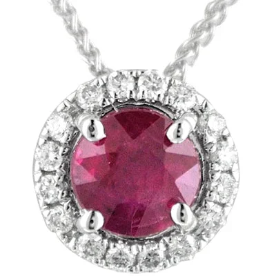Ruby Halo Necklace in 14kt White Gold with Diamonds (1/10ct tw)