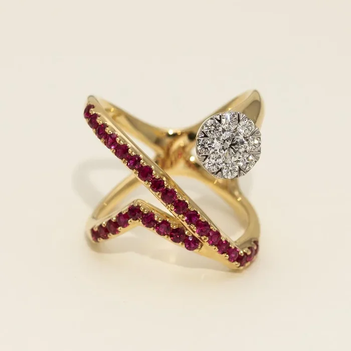 Ruby Ring in 18kt Yellow and White Gold with Diamonds (1/2ct tw)