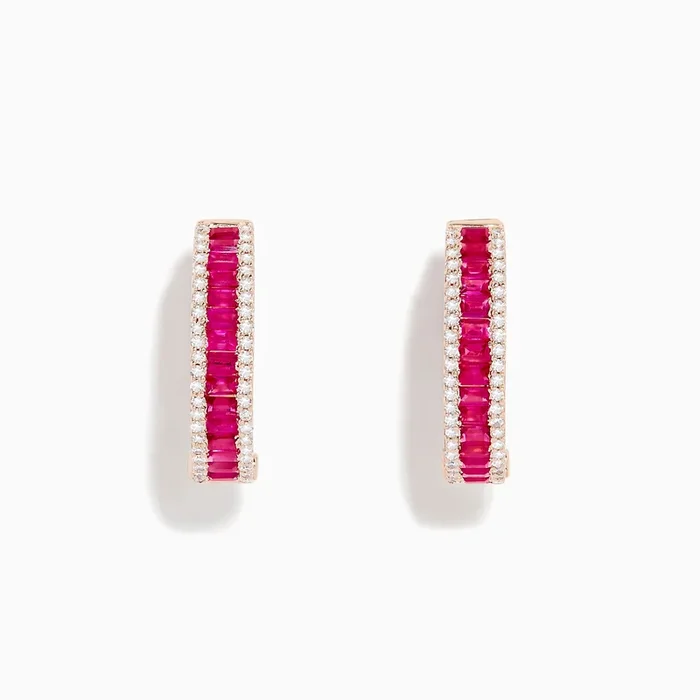 Ruby Royale 14K Rose Gold Baguette Cut Ruby 3/4″ Hoop Earrings