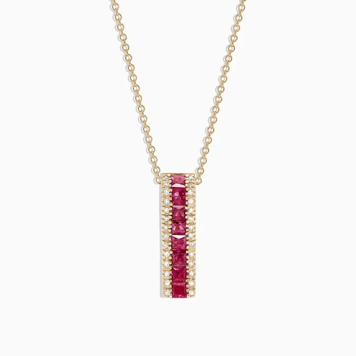 Ruby Royale 14K Yellow Gold Princess Cut Ruby Pendant, 1.17 TCW