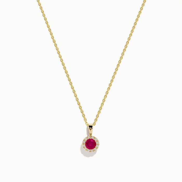 Ruby Royale 14K Yellow Gold Round Diamond Halo Ruby Pendant, 0.49 TCW