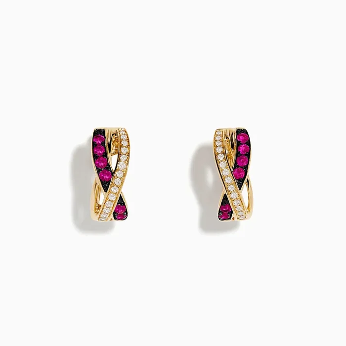 Ruby Royale 14K Yellow Gold Ruby Crossover 1/2″ Hoop Earrings