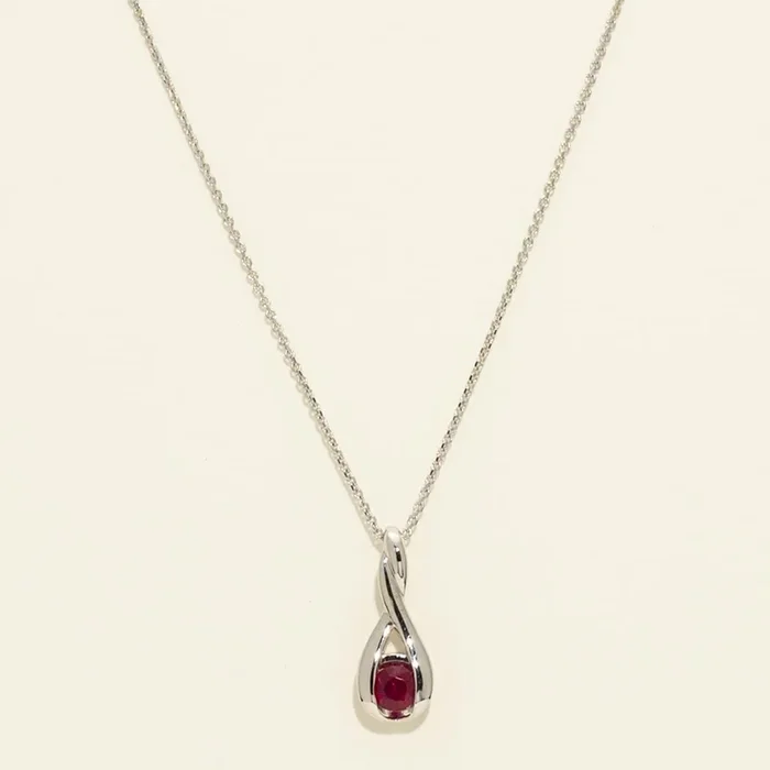 Ruby Solitaire Necklace in 14kt White Gold