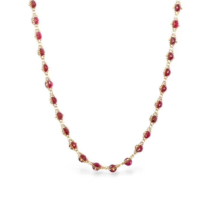 Ruby Woven Necklace in 18k Gold