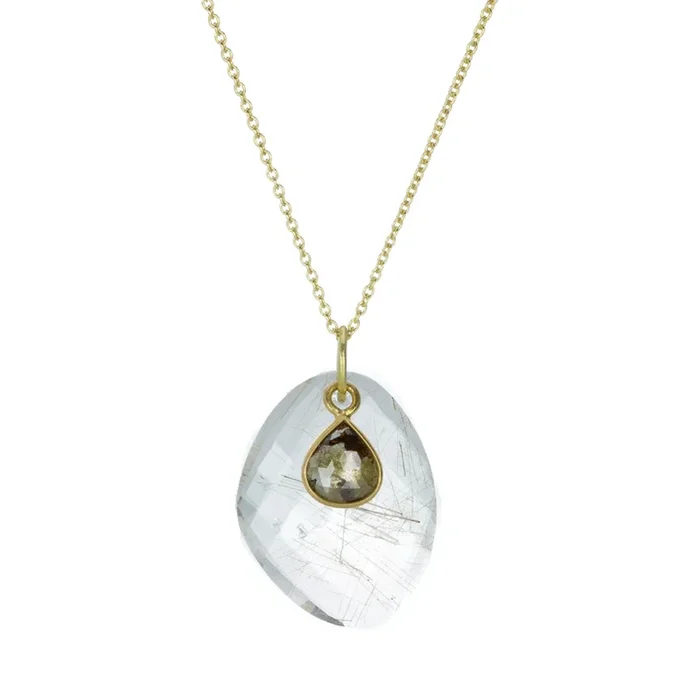 Rutilated Quartz and Diamond Pendant Necklace