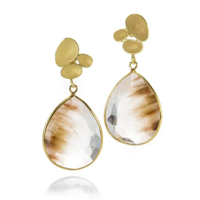 Rutilated Quartz and Triple Shell Earrings