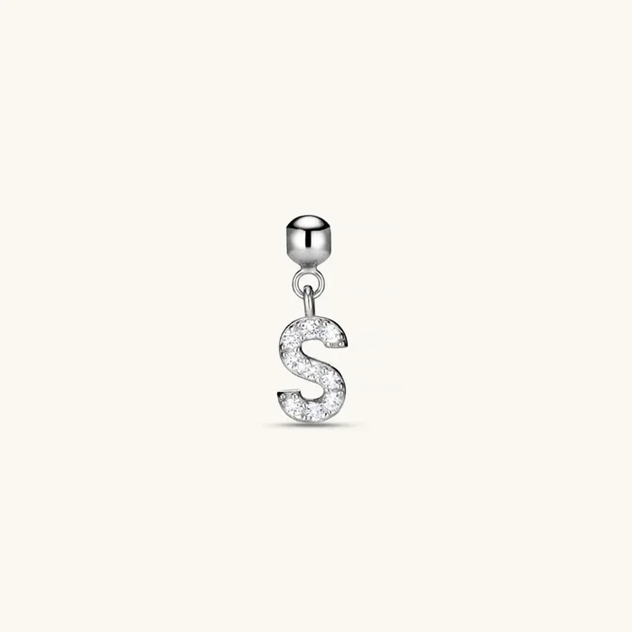 S Diamond Initial Charm Silver