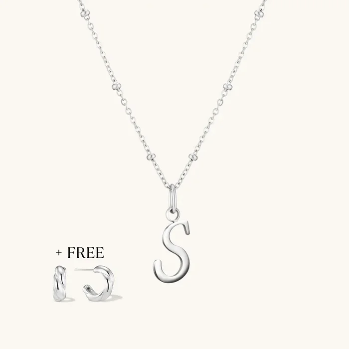S Script Initial Necklace + FREE Allure Hoops Silver