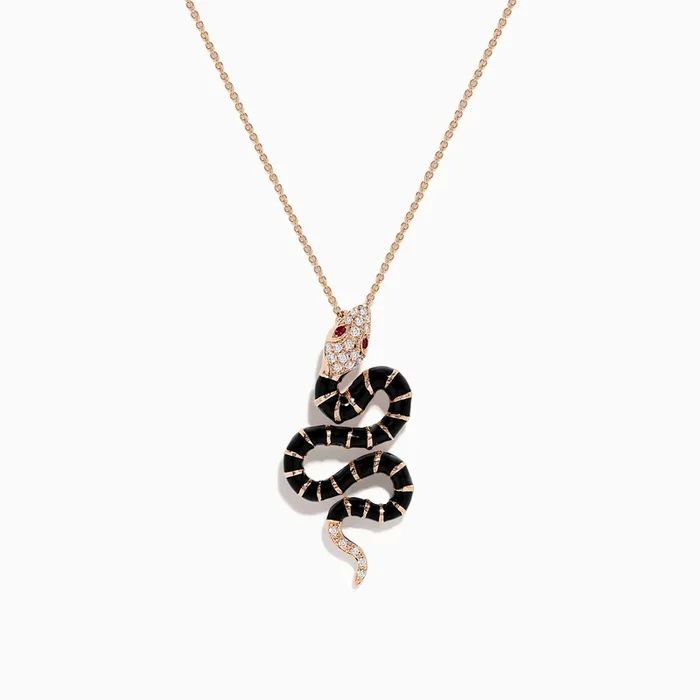 Safari 14K Rose Gold Diamond, Ruby, and Enamel Snake Pendant