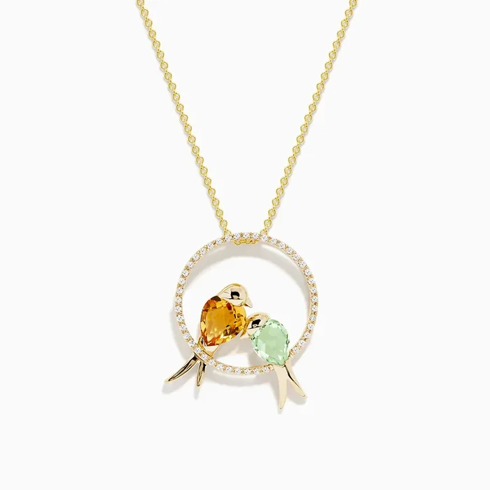 Safari 14K Yellow Gold Amethyst, Citrine and Diamond Bird Pendant