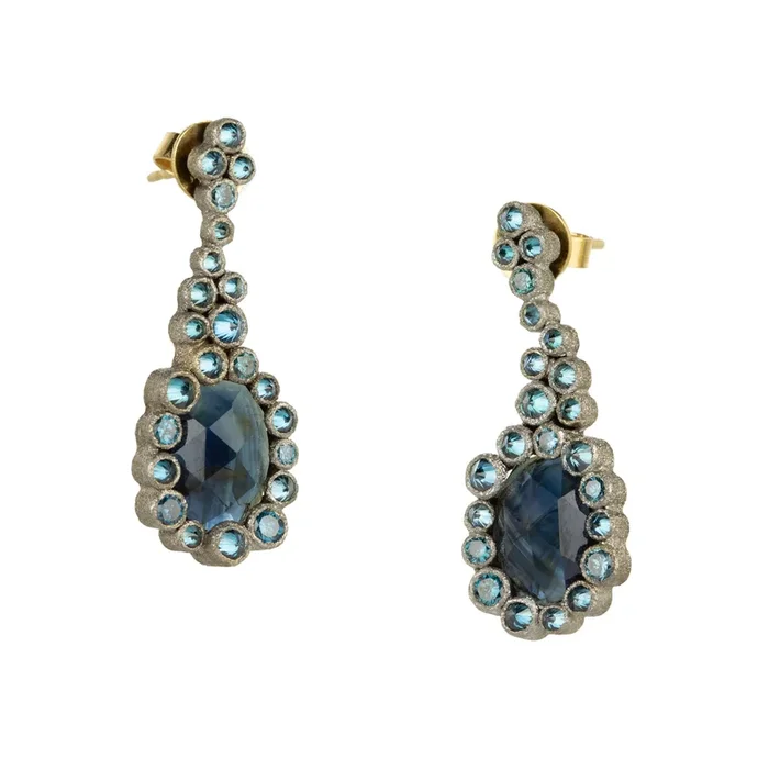 Sapphire and Blue Diamond Drop Earrings