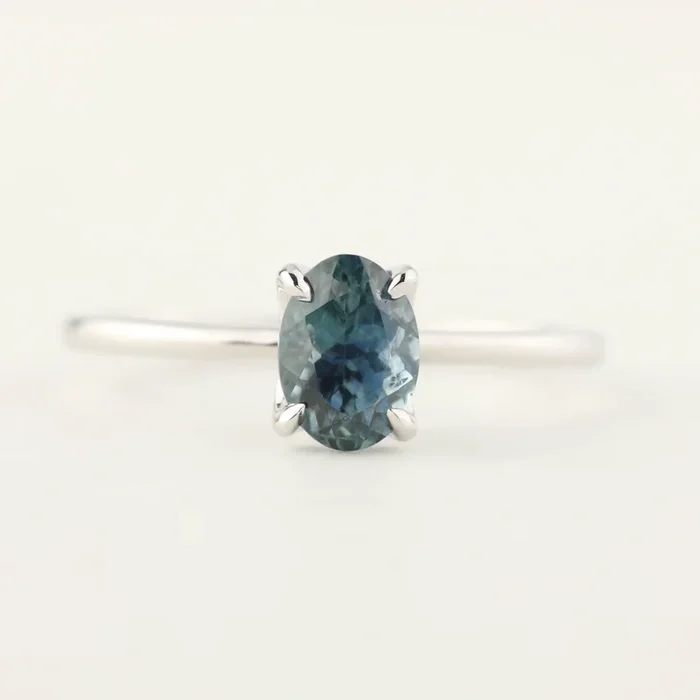 Sara Ring – 1.00ct Parti Blue Green Montana Sapphire, 14k White Gold (One of a kind)