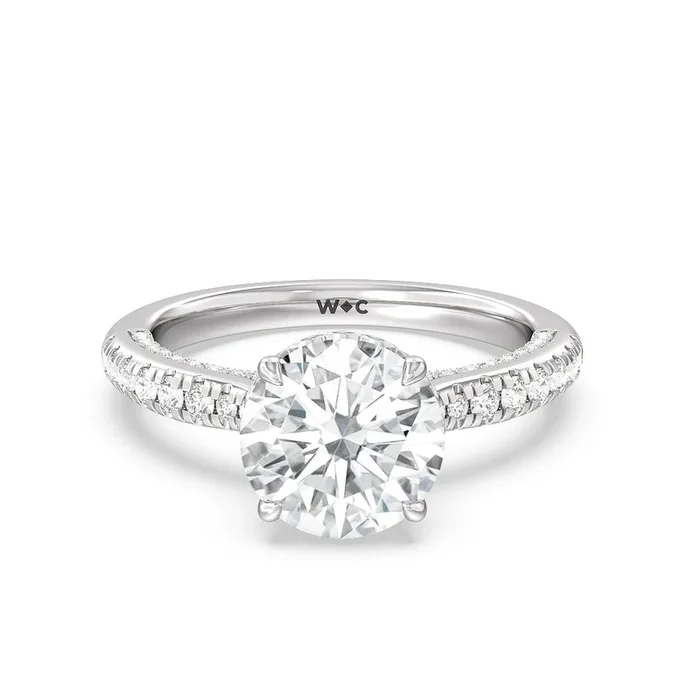 Scalloped Hidden Halo with Studded Gallery Engagement Ring