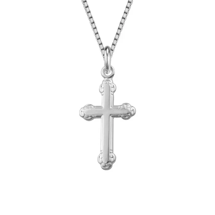 Scroll Edge Cross Necklace in Sterling Silver
