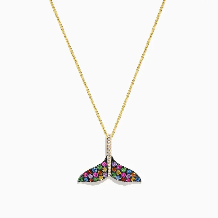 Seaside 14K Gold Sapphire & Diamond Whale’s Tail Pendant, 0.82 TCW