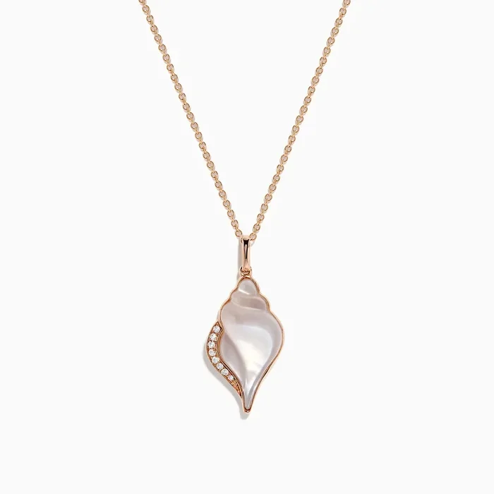 Seaside 14K Rose Gold Quartz Crystal, Mother of Pearl, Diamond Pendant
