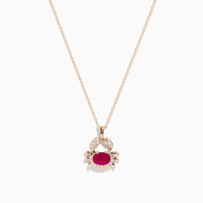Seaside 14K Rose Gold Ruby and Diamond Crab Pendant