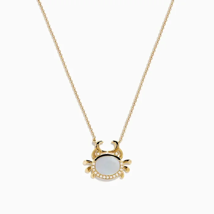 Seaside 14K Yellow Gold Mother Of Pearl and Diamond Crab Necklace