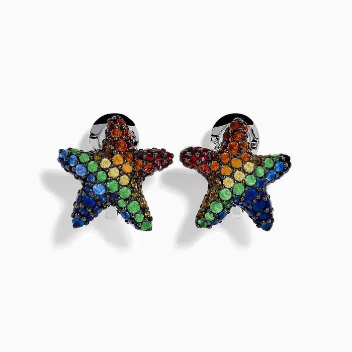 Seaside 925 Sterling Silver Multi Color Sapphire Starfish Earrings