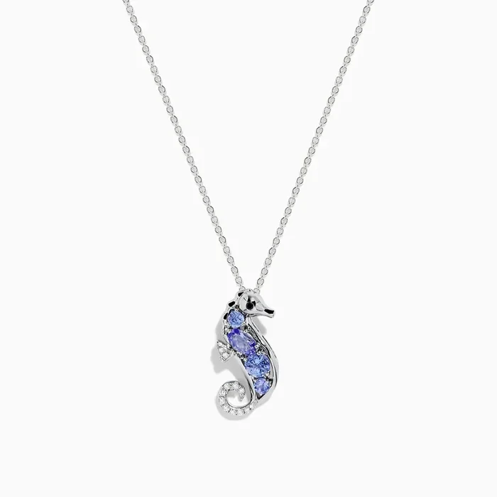 Seaside 925 Sterling Silver Tanzanite and Diamond Seahorse Pendant