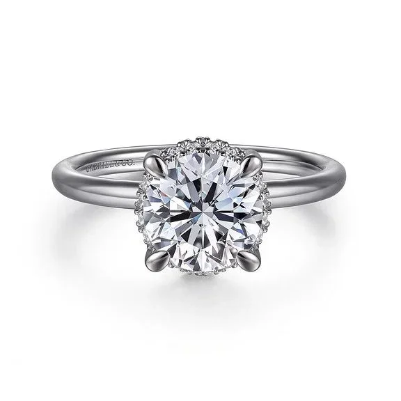 Seattle – 14K White Gold Round Hidden Halo Diamond Engagement Ring (Setting Only)