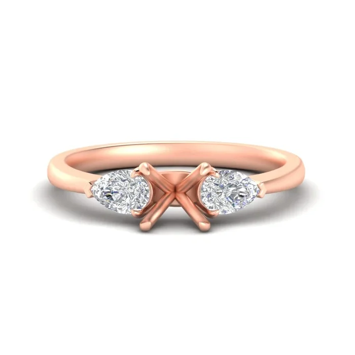 Semi Mount Pear 3 Stone Cathedral Ring