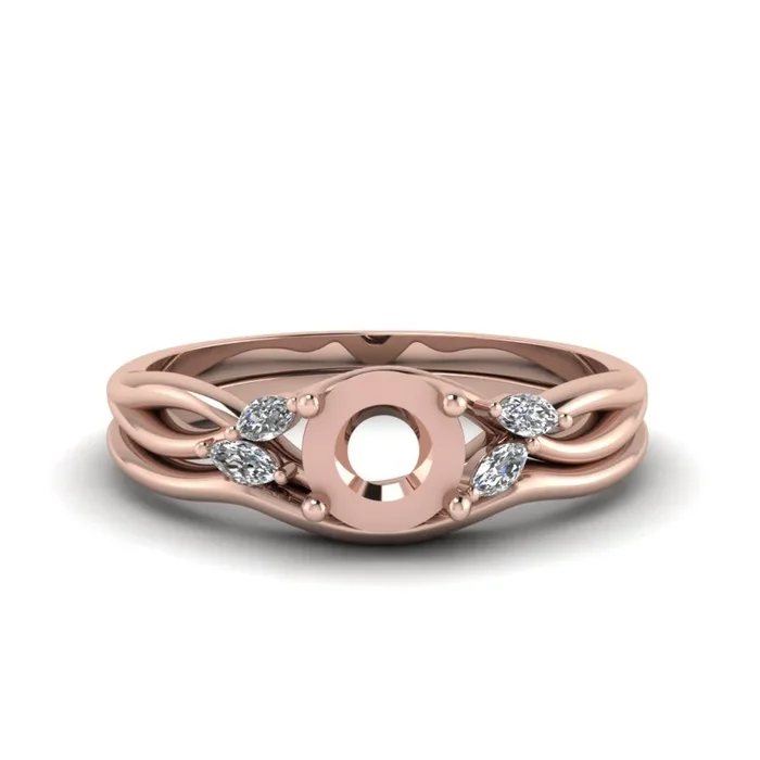 Semi Mount Twist Vine Marquise Accents Ring With Plain Band