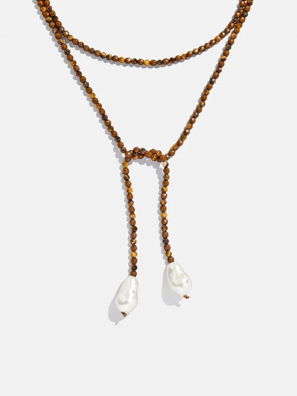 Semi-Precious Pearl Wrap Necklace – Tiger’s Eye
