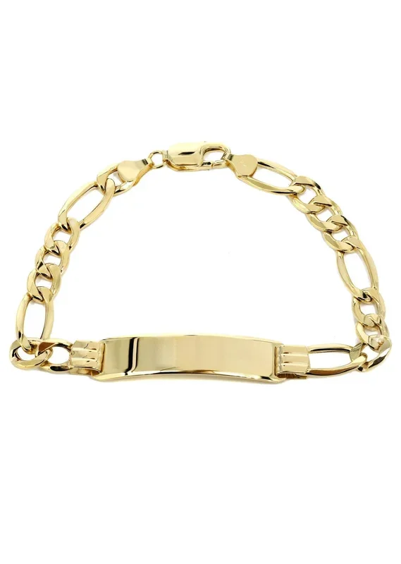 Semi Solid ID Figaro Bracelet 10K/14K Yellow Gold