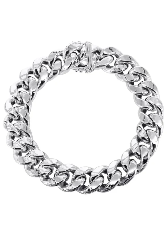 Semi Solid Mens Miami Cuban Link Bracelet 10K/14K White Gold
