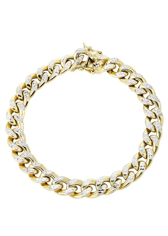 Semi Solid Womens Diamond Cut Miami Cuban Link Bracelet 10K Gold