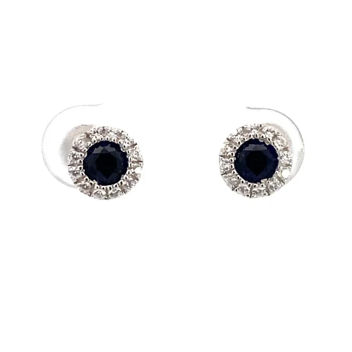 September Birthstone Earrings: Sterling Silver Lab Grown Sapphires Halo Earrings