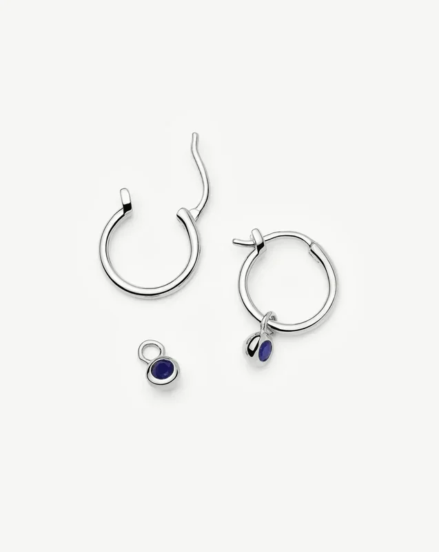 September Birthstone Mini Charm Hoop Earrings | Sterling Silver/Lapis