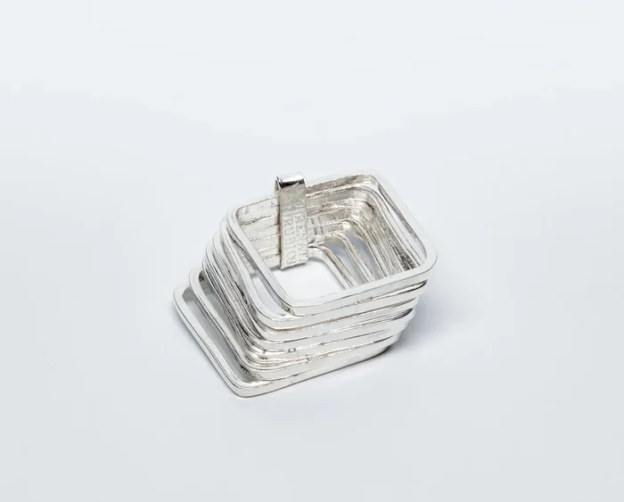 Seven Square Sterling Silver Rings