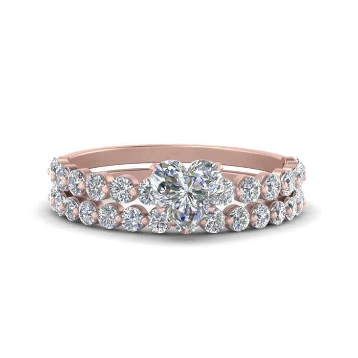 Shared Prong Heart Cut Wedding Set