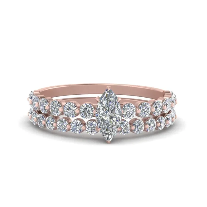 Shared Prong Marquise Cut Wedding Set