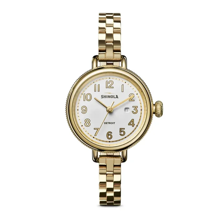 Shinola Birdy Womens Watch with White Dial and Gold Tone Bracelet (quartz movement)