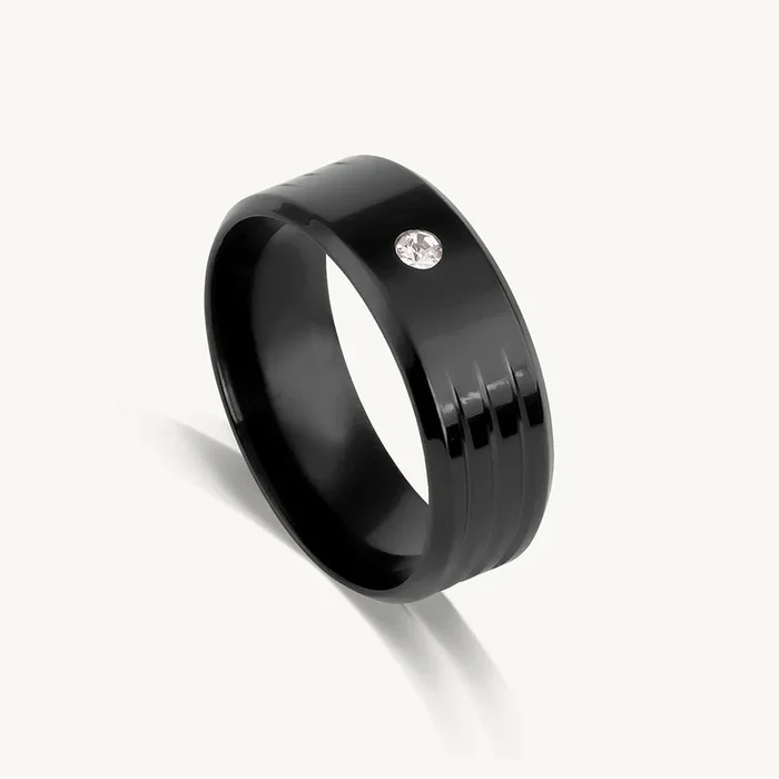Shiny Diamond Black Ring